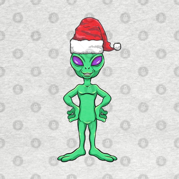 Santa Hat-Wearing Little Green Alien Funny Christmas Holiday by Contentarama